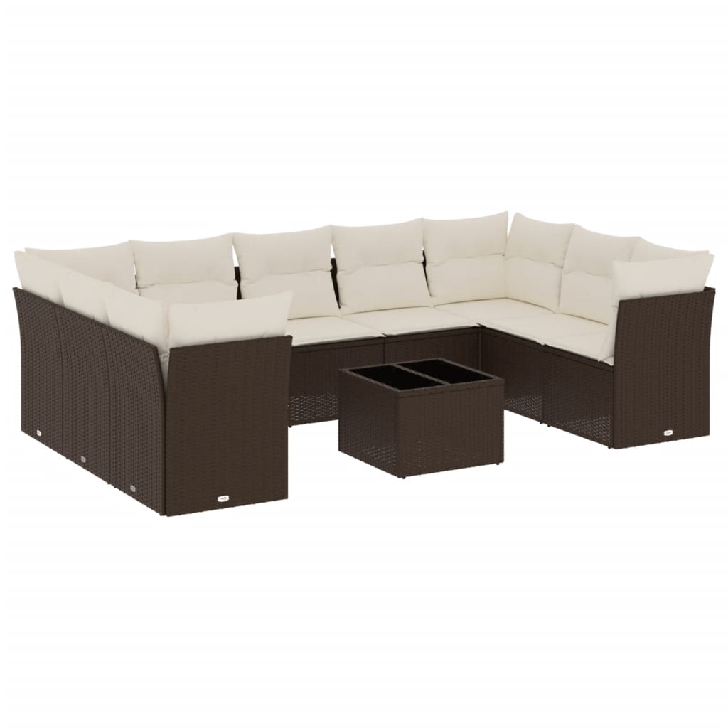 Set canapele de gradina cu perne, 10 piese, maro, poliratan