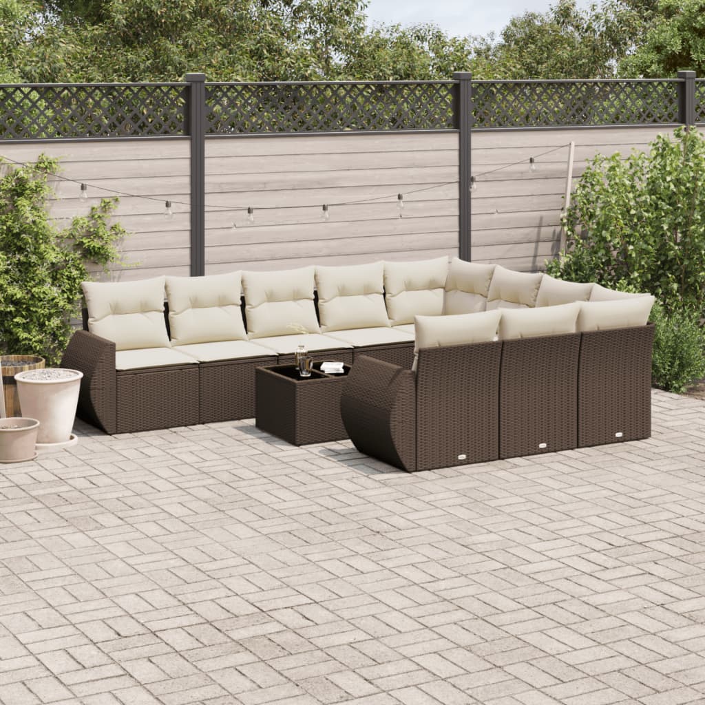 Set canapele de gradina cu perne, 11 piese, maro, poliratan — imaginea 3