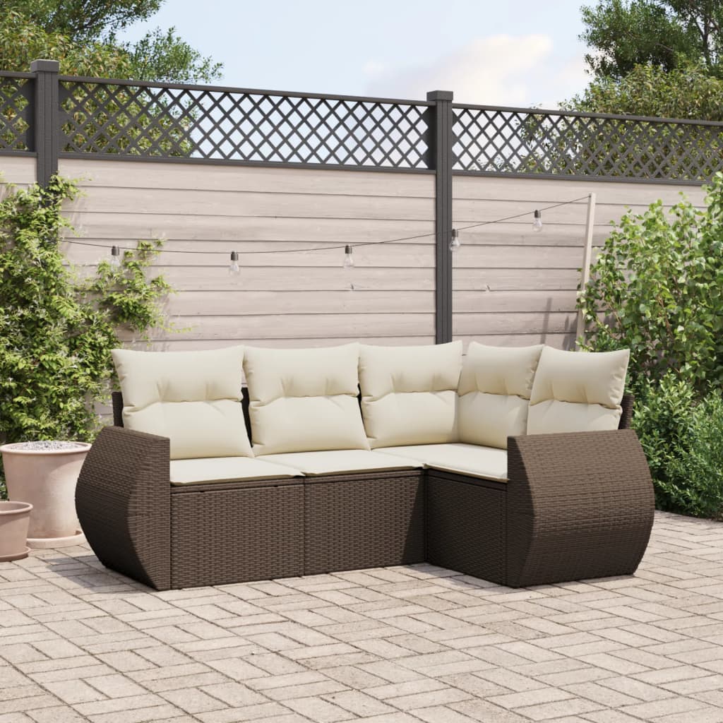 Set canapele de gradina, 4 piese, cu perne, maro poliratan maro — imaginea 2