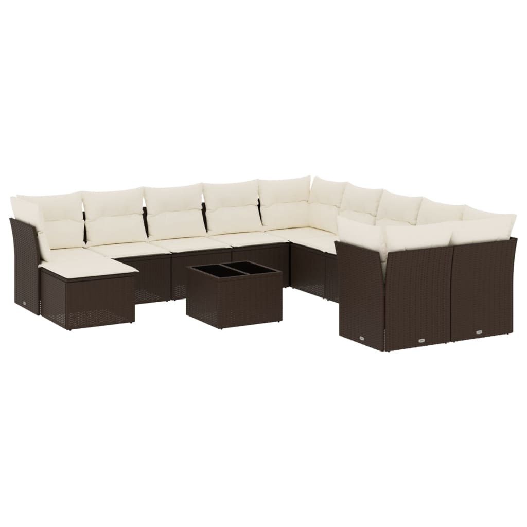 Set canapele de gradina cu perne, 12 piese, maro, poliratan