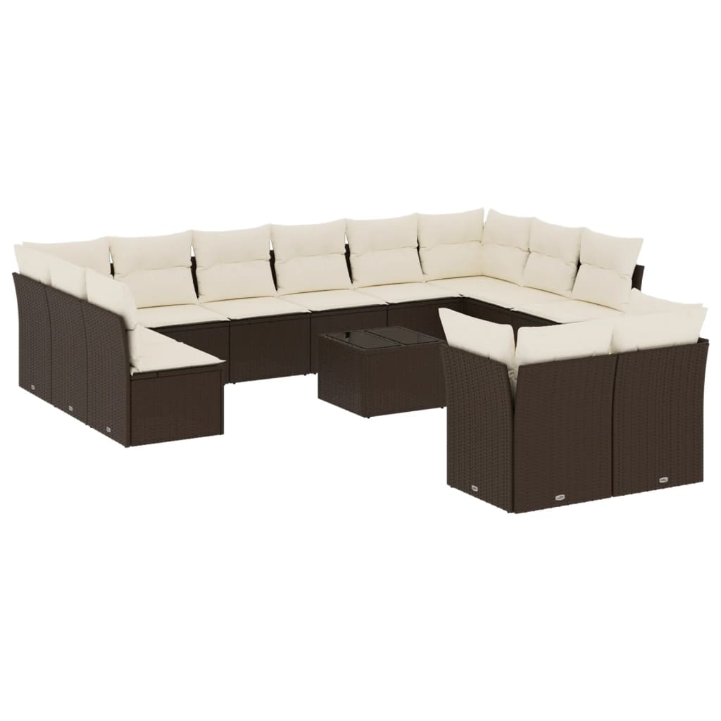 Set canapele de gradina cu perne, 13 piese, maro, poliratan