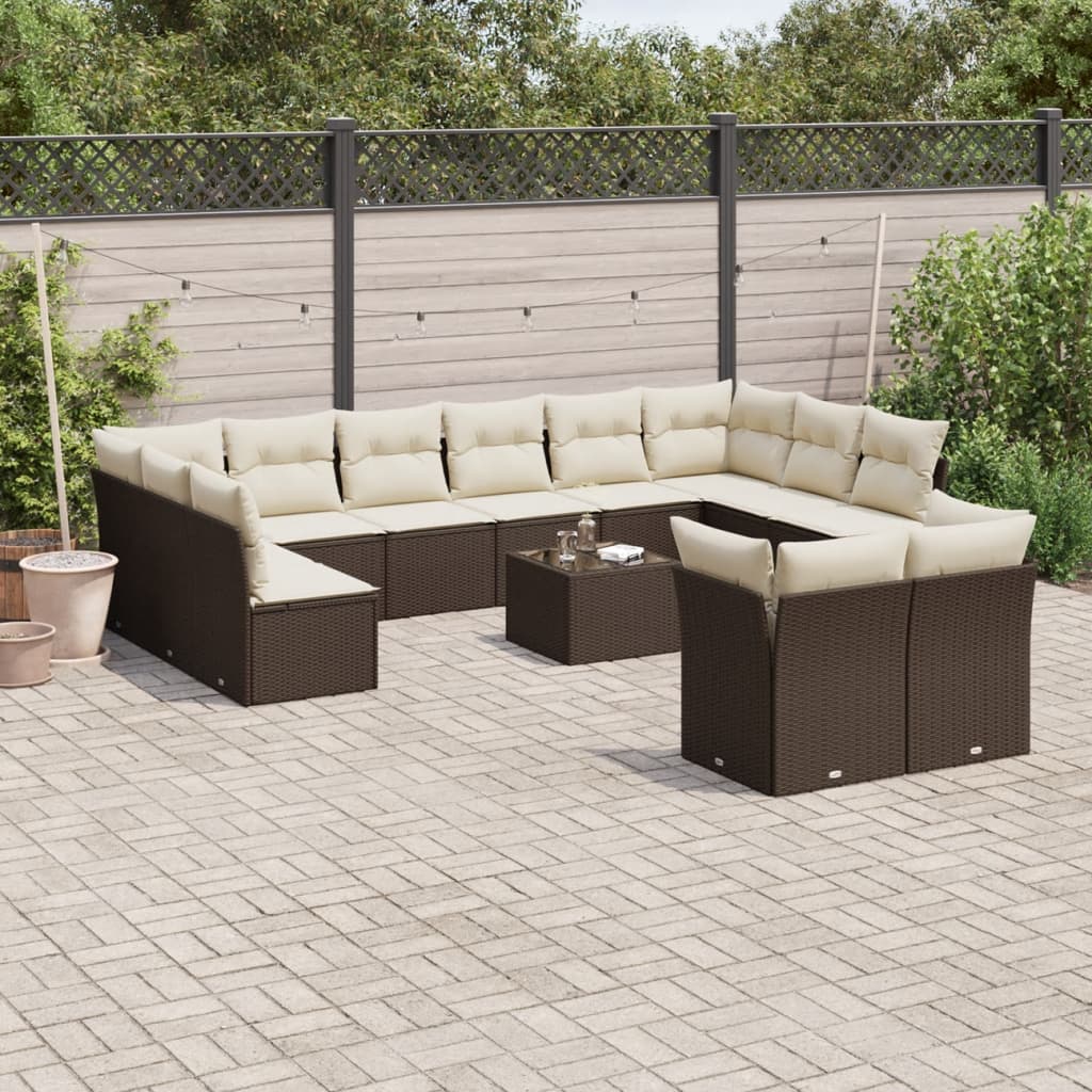 Set canapele de gradina cu perne, 13 piese, maro, poliratan — imaginea 2