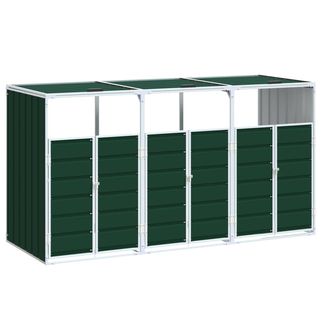 Depozit pubele cu roti triple, verde, 216x81x115 cm, otel
