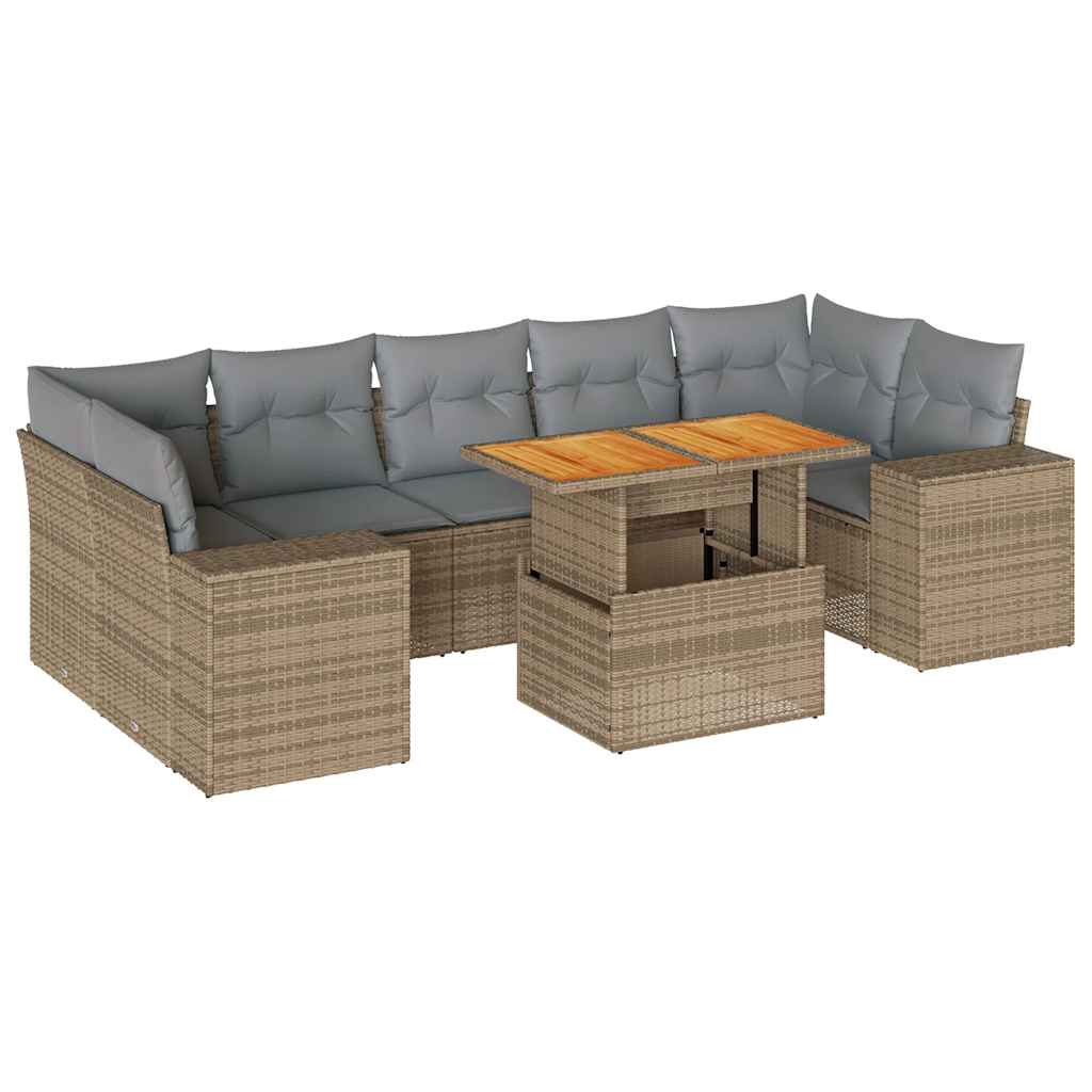 Set canapele de gradina, 8 piese, cu perne, bej, poliratan