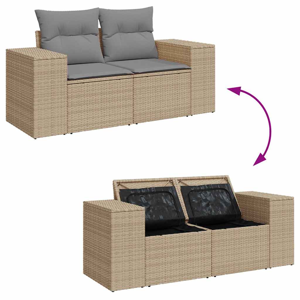Set canapele de gradina, 8 piese, cu perne, bej, poliratan — imaginea 9