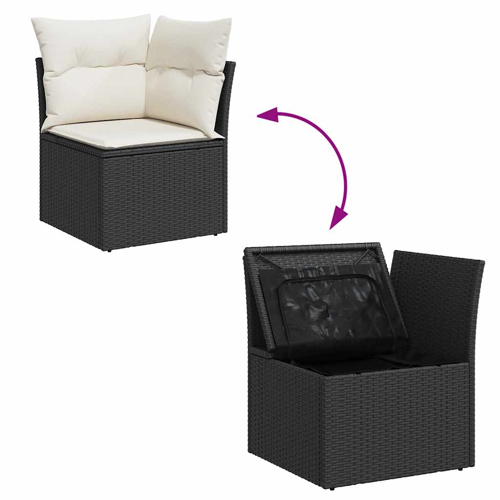 Set canapele de gradina cu perne, 7 piese, negru, poliratan — imaginea 8