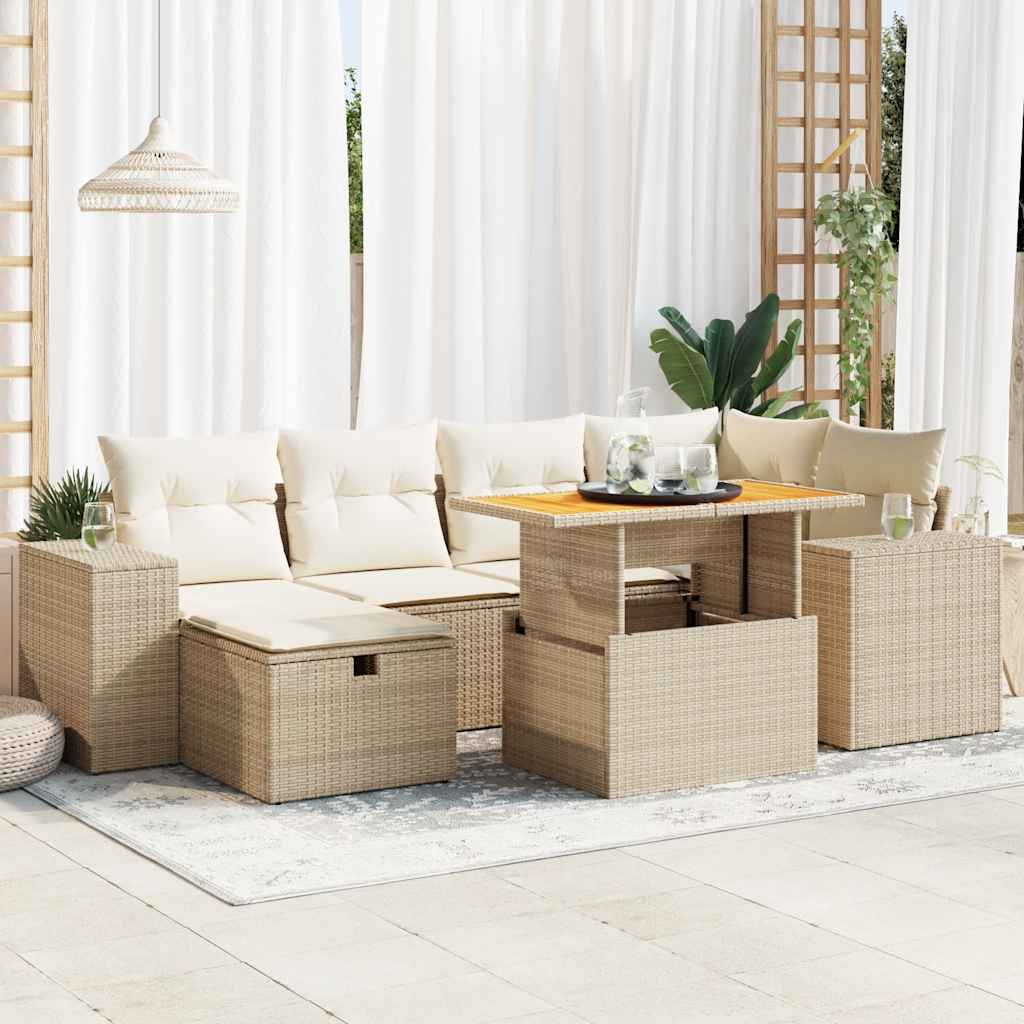 Set canapele gradina cu perne 8 piese bej poliratan/lemn acacia — imaginea 2