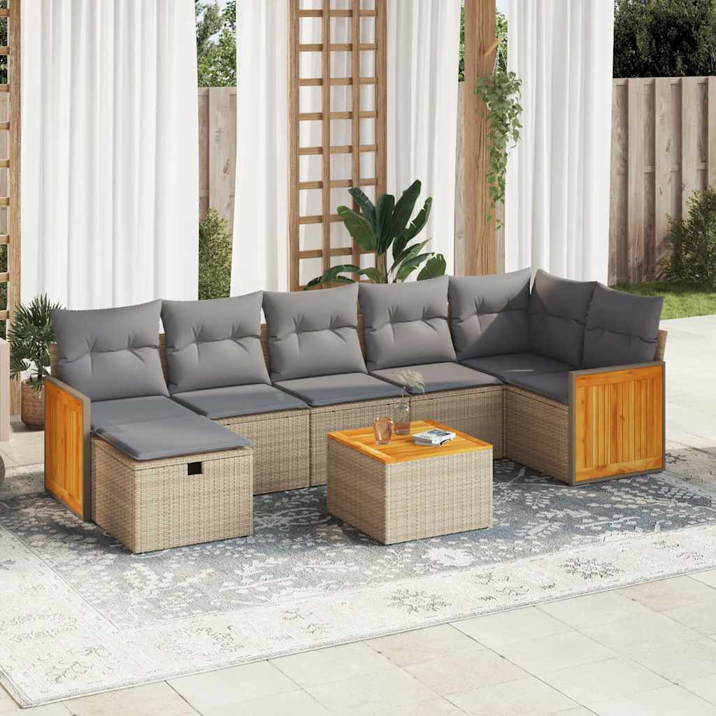 Set canapele de gradina, 8 piese, cu perne, bej, poliratan — imaginea 2