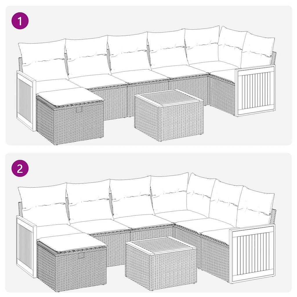 Set canapele de gradina, 8 piese, cu perne, bej, poliratan — imaginea 8