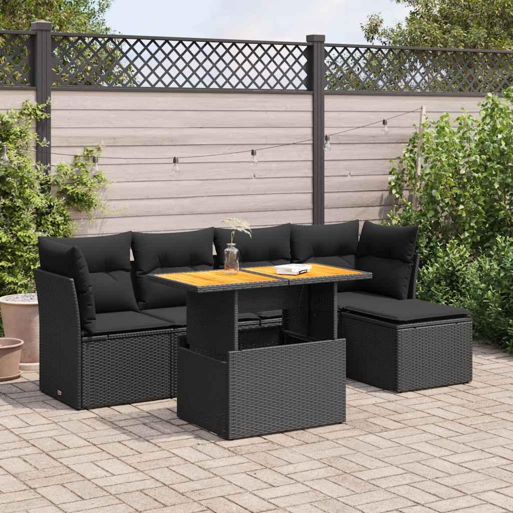Set mobilier de gradina cu perne, 6 piese, negru, poliratan — imaginea 2