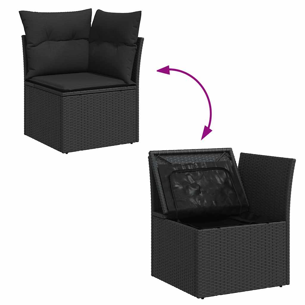 Set mobilier de gradina cu perne, 6 piese, negru, poliratan — imaginea 8