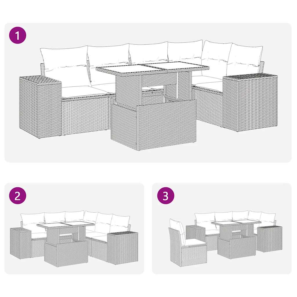 Set canapele de gradina cu perne, 6 piese, bej, poliratan — imaginea 12