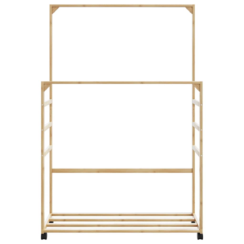 Suport pentru haine cu rafturi si roti 90x35x155 cm bambus — imaginea 4