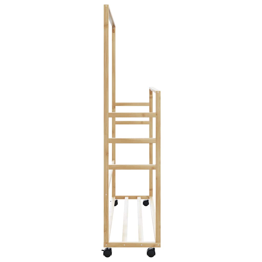 Suport pentru haine cu rafturi si roti 90x35x155 cm bambus — imaginea 5