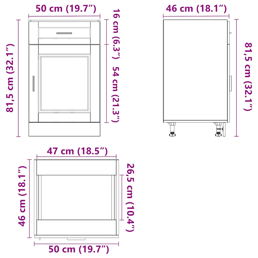 Dulap de baza de bucatarie „Porto” Lemn prelucrat Sonoma gri, model 1x dulap inferior (1 ușă 1 sertar), mărime 50x46x81.5 cm — imaginea 12