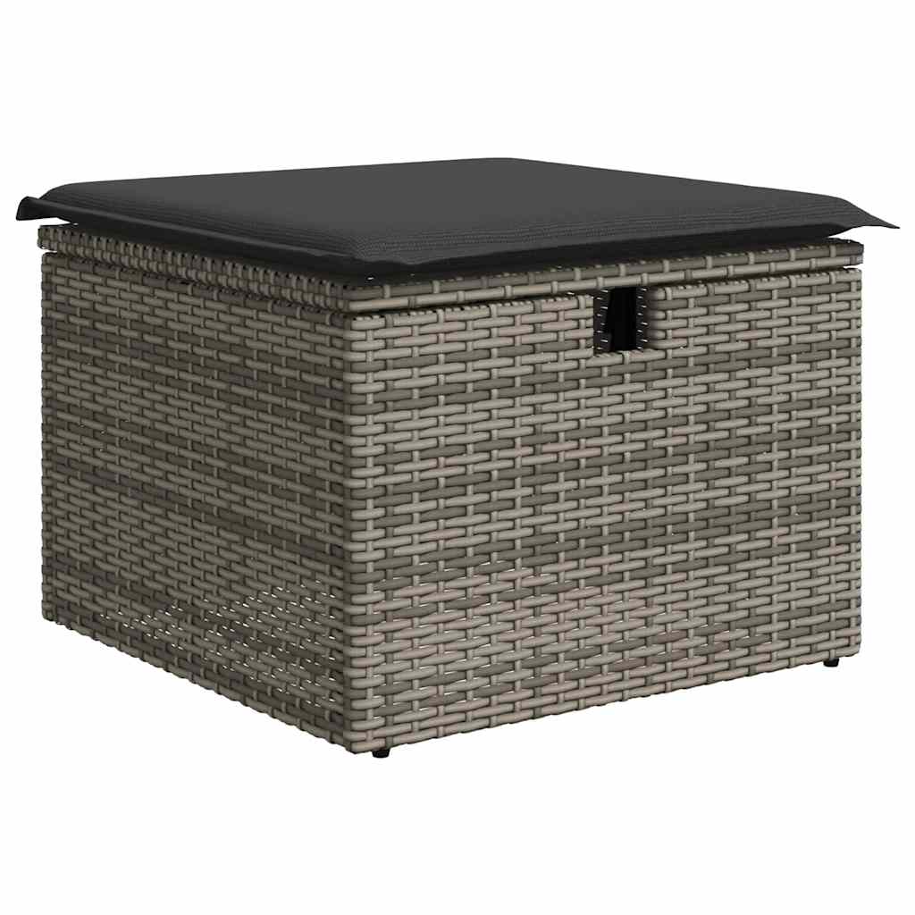 Set mobilier gradina cu perne 2 piese gri poliratan/lemn acacia — imaginea 5