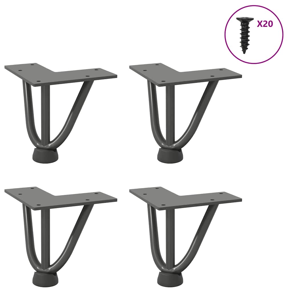 Picioare de masa in ac de par 4 buc Antracit 10 cm Otel masiv, model 3 rods