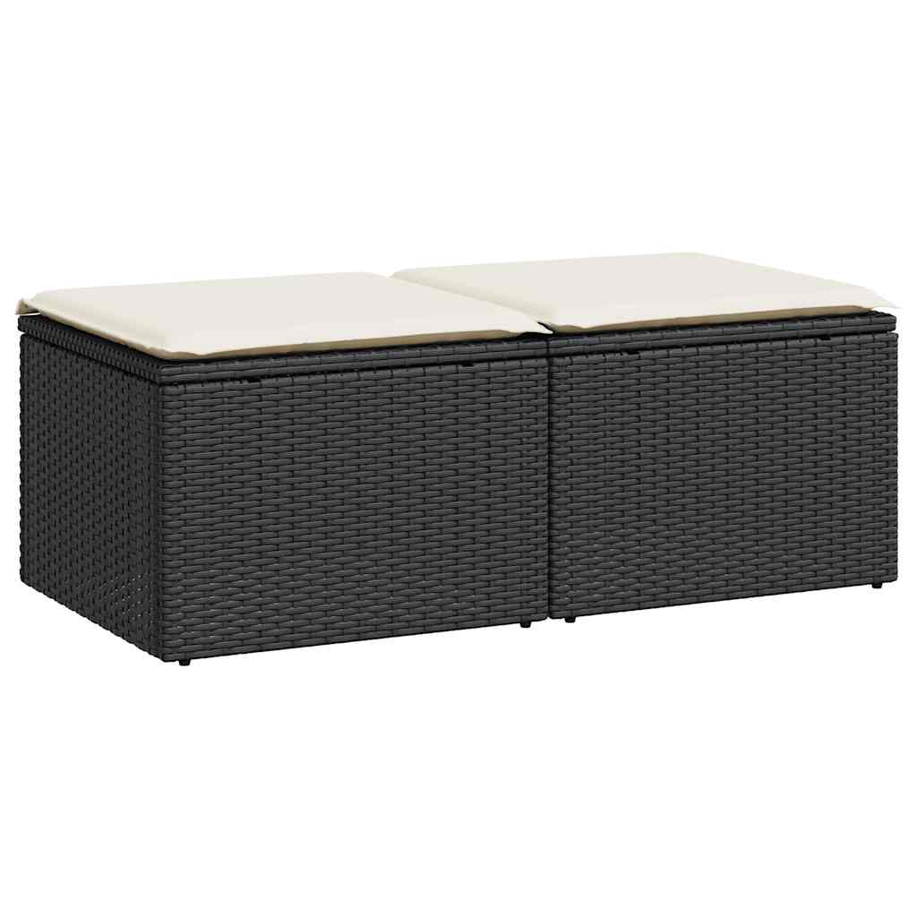 Set canapele gradina perne 2 piese negru, poliratan/lemn acacia