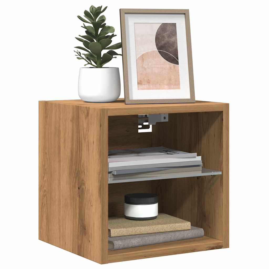 Comoda TV de perete cu lumini LED Stejar artizanal 30x28,5x30cm — imaginea 2