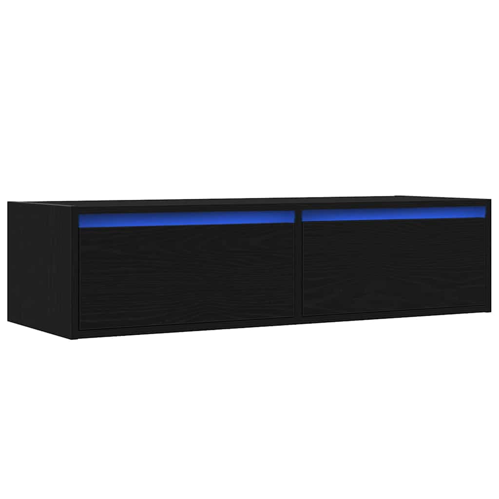 Dulap TV cu lumini LED Stejar negru 100X35,5x25 cm — imaginea 3