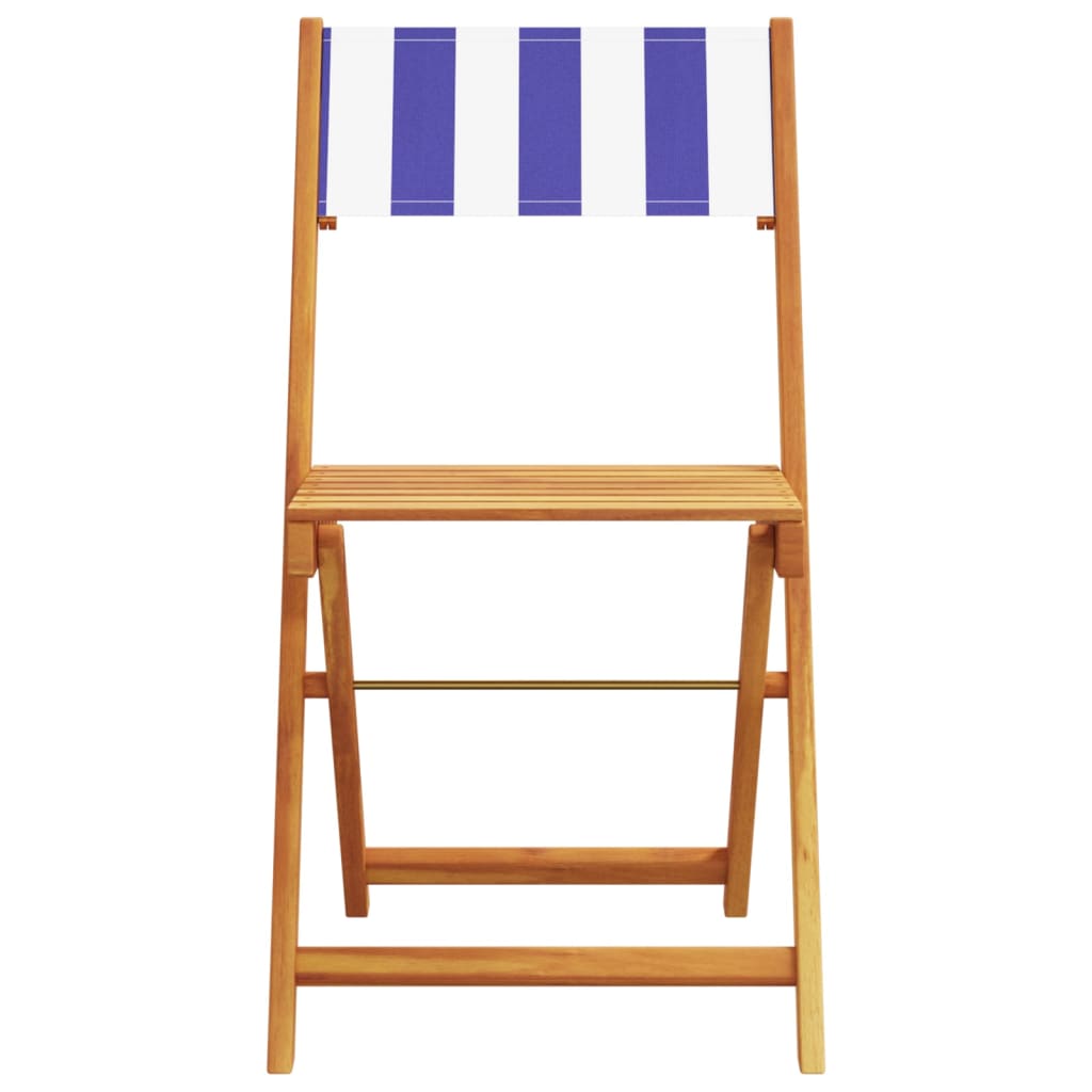 Set mobilier bistro, 3 piese, textil albastru alb/lemn masiv — imaginea 5