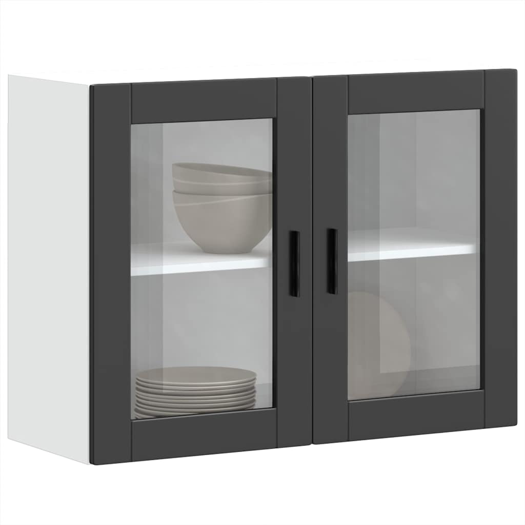 Dulap de bucatarie cu usa din sticla „Porto” negru, model 1x dulap de perete din sticlă (2 uși), mărime 80x31x60 cm — imaginea 2