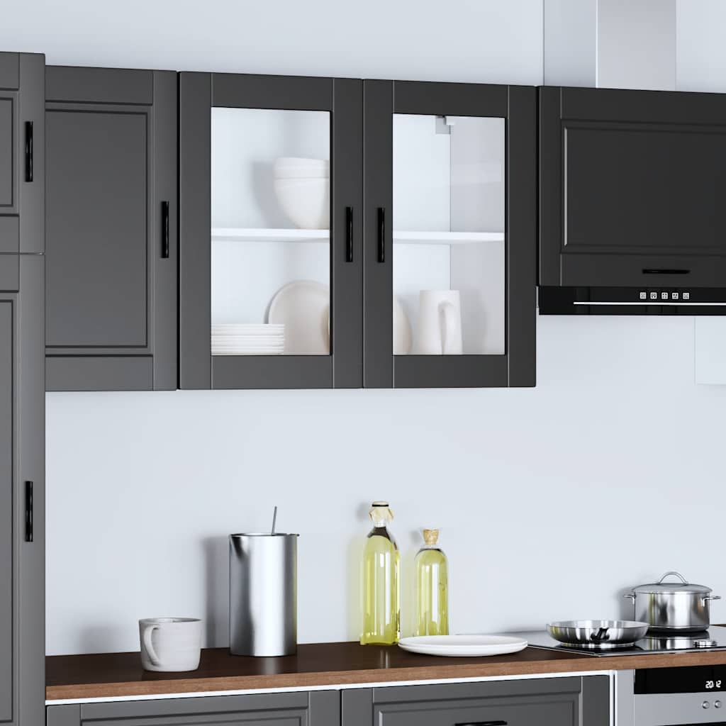Dulap de bucatarie cu usa din sticla „Porto” negru, model 1x dulap de perete din sticlă (2 uși), mărime 80x31x60 cm — imaginea 3