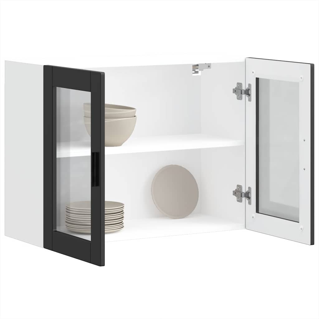 Dulap de bucatarie cu usa din sticla „Porto” negru, model 1x dulap de perete din sticlă (2 uși), mărime 80x31x60 cm — imaginea 5