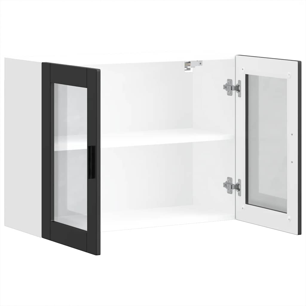 Dulap de bucatarie cu usa din sticla „Porto” negru, model 1x dulap de perete din sticlă (2 uși), mărime 80x31x60 cm — imaginea 6