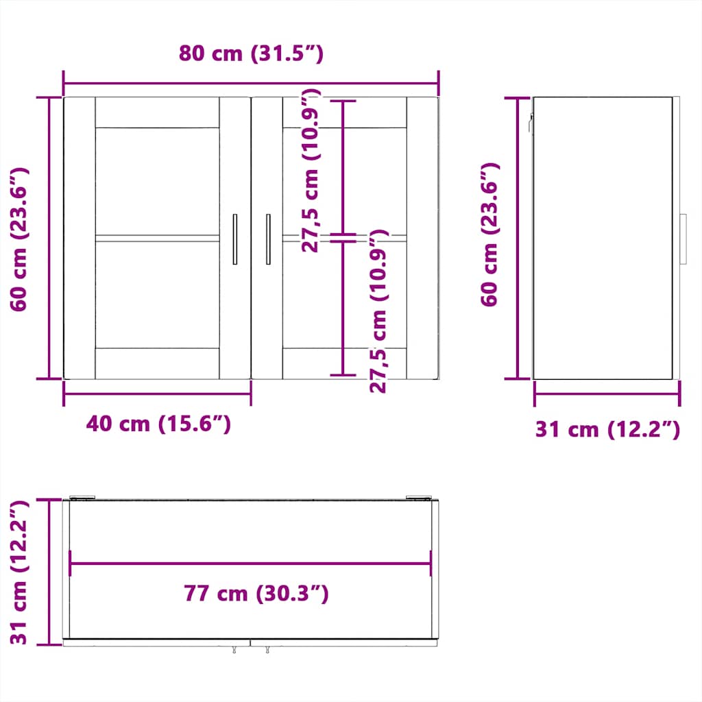 Dulap de bucatarie cu usa din sticla „Porto” negru, model 1x dulap de perete din sticlă (2 uși), mărime 80x31x60 cm — imaginea 12