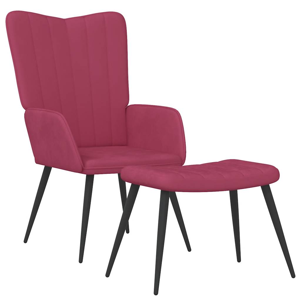 Fotoliu de relaxare cu taburet, rosu vin, catifea