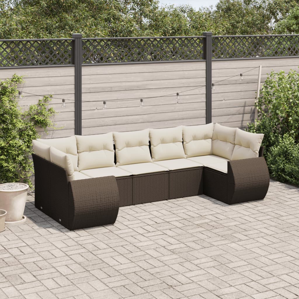 Set canapele de gradina cu perne, 7 piese, maro, poliratan — imaginea 2