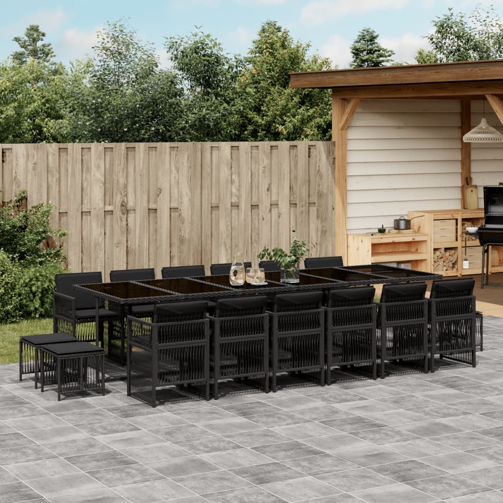 Set mobilier de gradina cu perne, 17 piese, negru, poliratan — imaginea 2