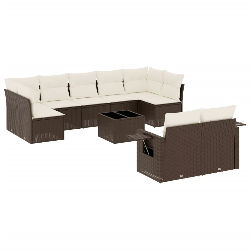 Set canapele de gradina cu perne, 10 piese, maro, poliratan