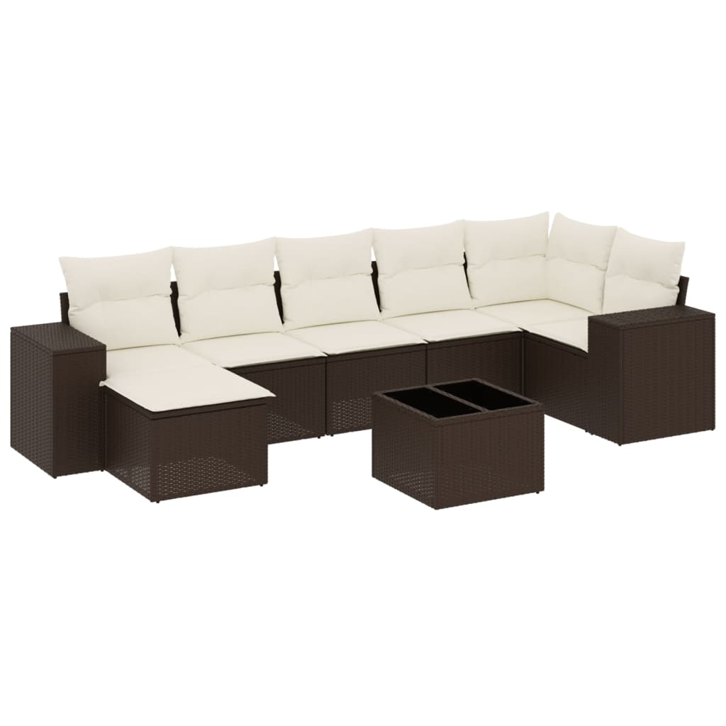 Set canapele de gradina cu perne, 8 piese, maro, poliratan