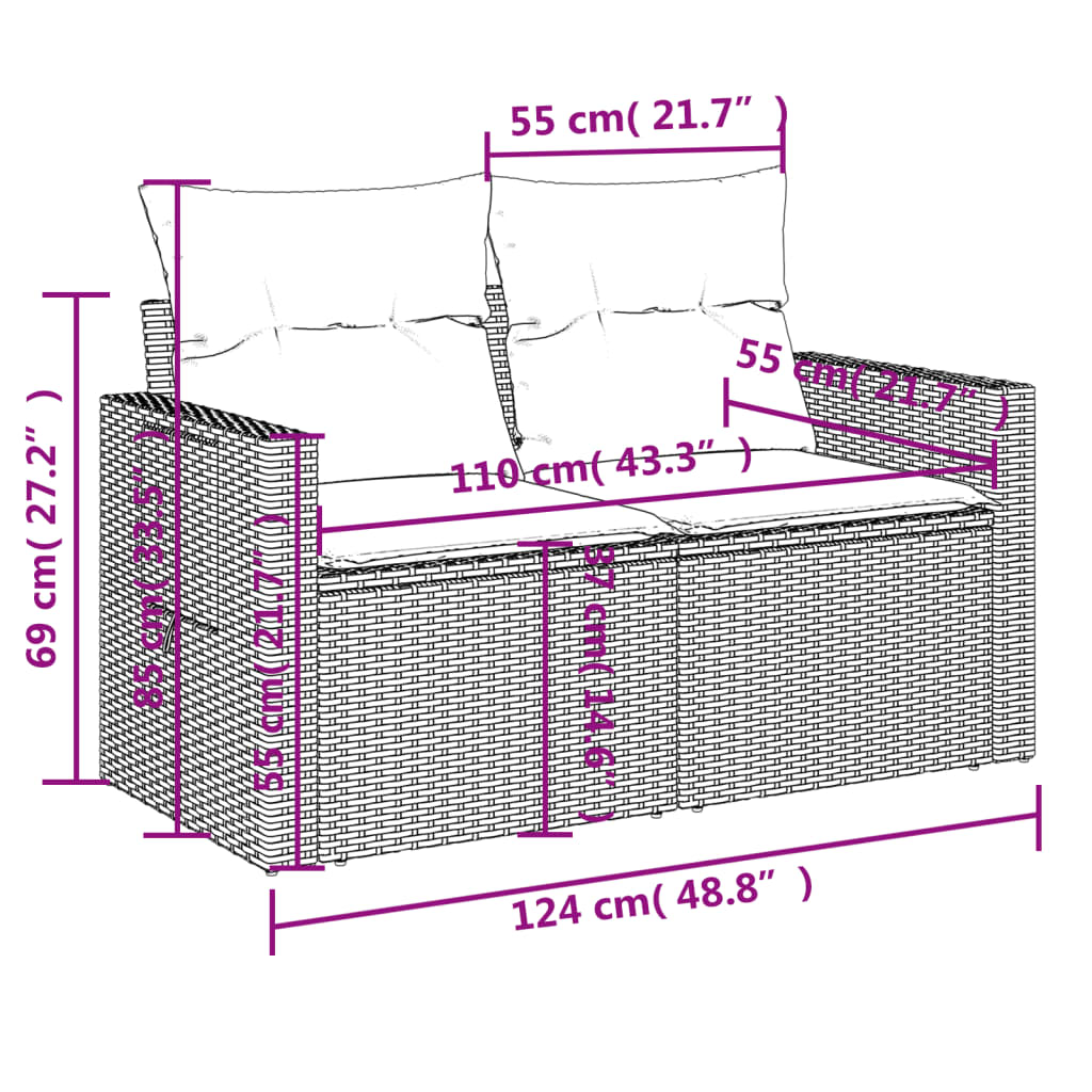 Set canapele de gradina cu perne, 6 piese, maro, poliratan — imaginea 10