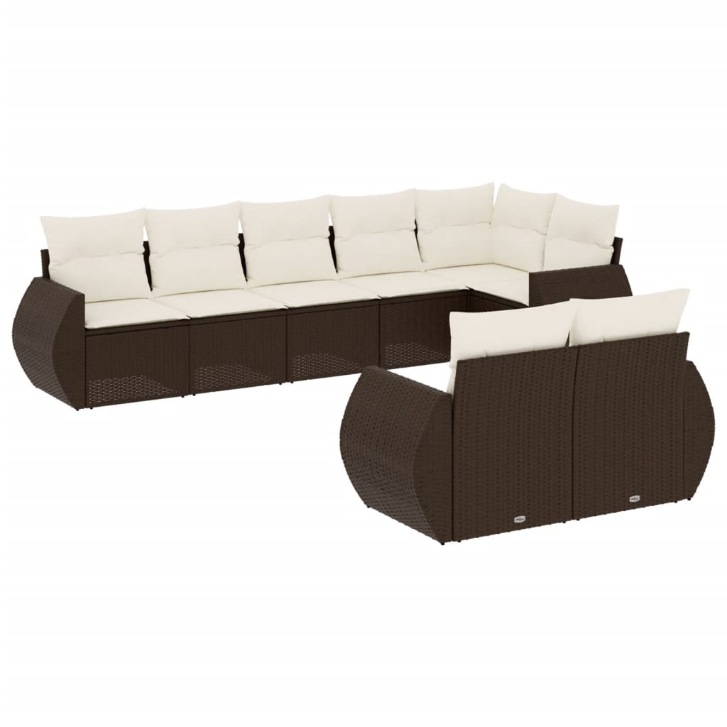 Set canapele de gradina cu perne, 8 piese, maro, poliratan