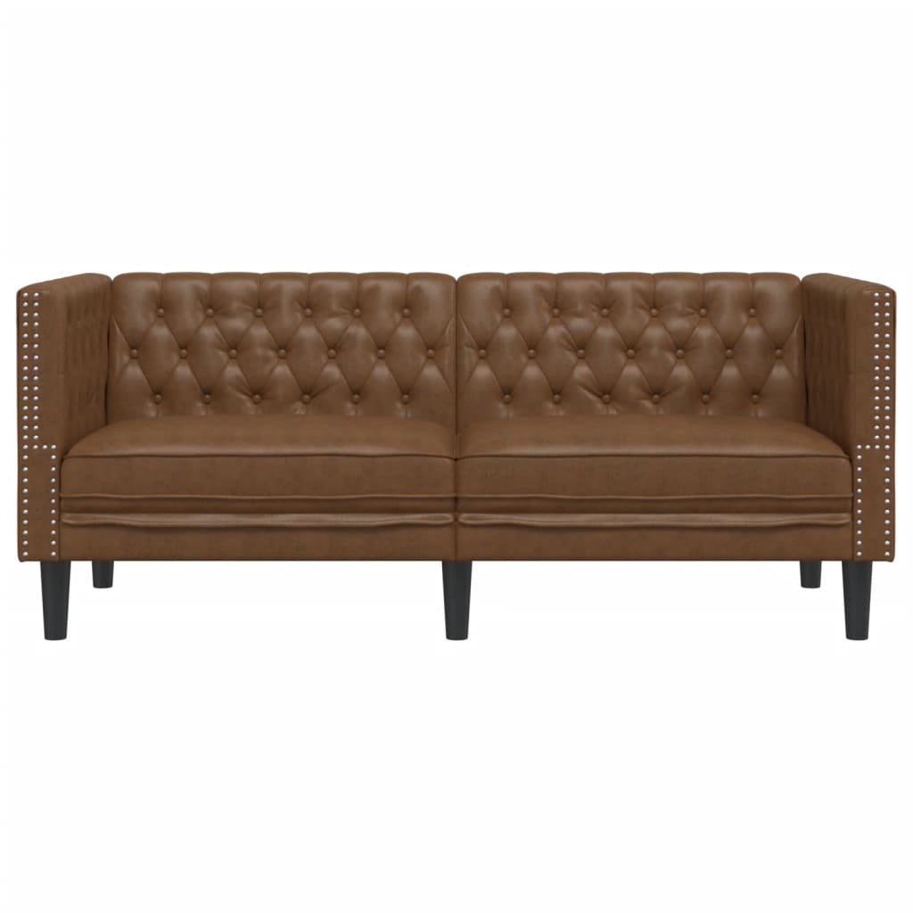 Canapea Chesterfield cu 2 locuri maro piele intoarsa ecologica — imaginea 4