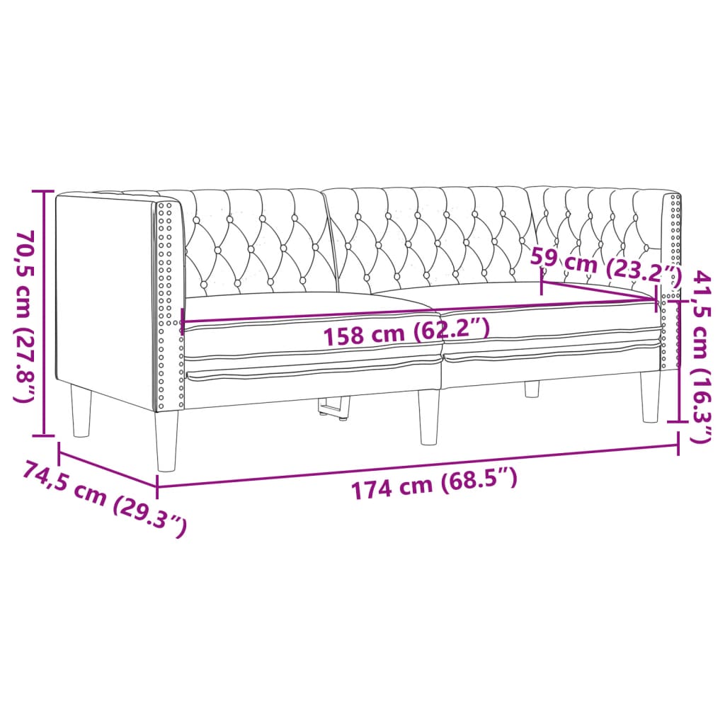 Canapea Chesterfield cu 2 locuri maro piele intoarsa ecologica — imaginea 9