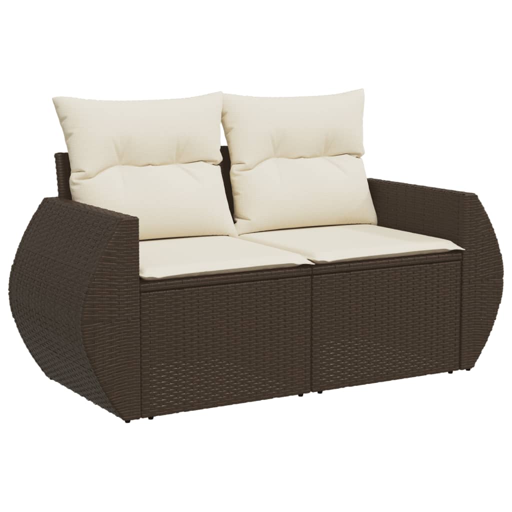Set canapele de gradina cu perne, 9 piese, maro, poliratan — imaginea 4