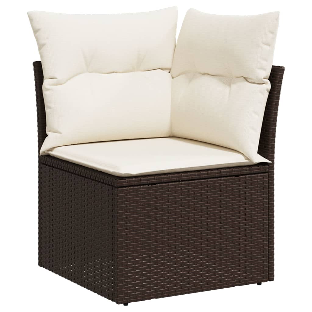 Set canapele de gradina cu perne, 9 piese, maro, poliratan — imaginea 5