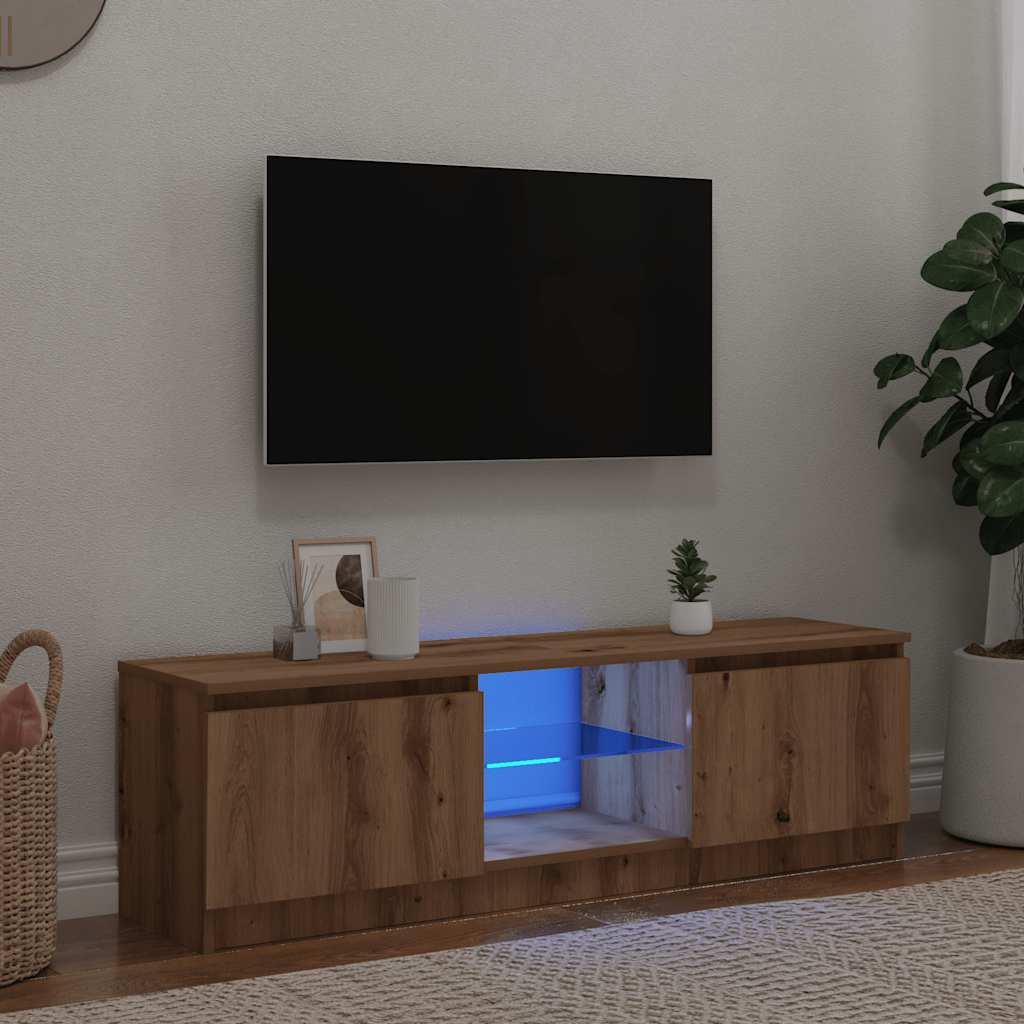 Dulap TV cu LED stejar artizanal 120x30x36cm lemn prelucrat — imaginea 2