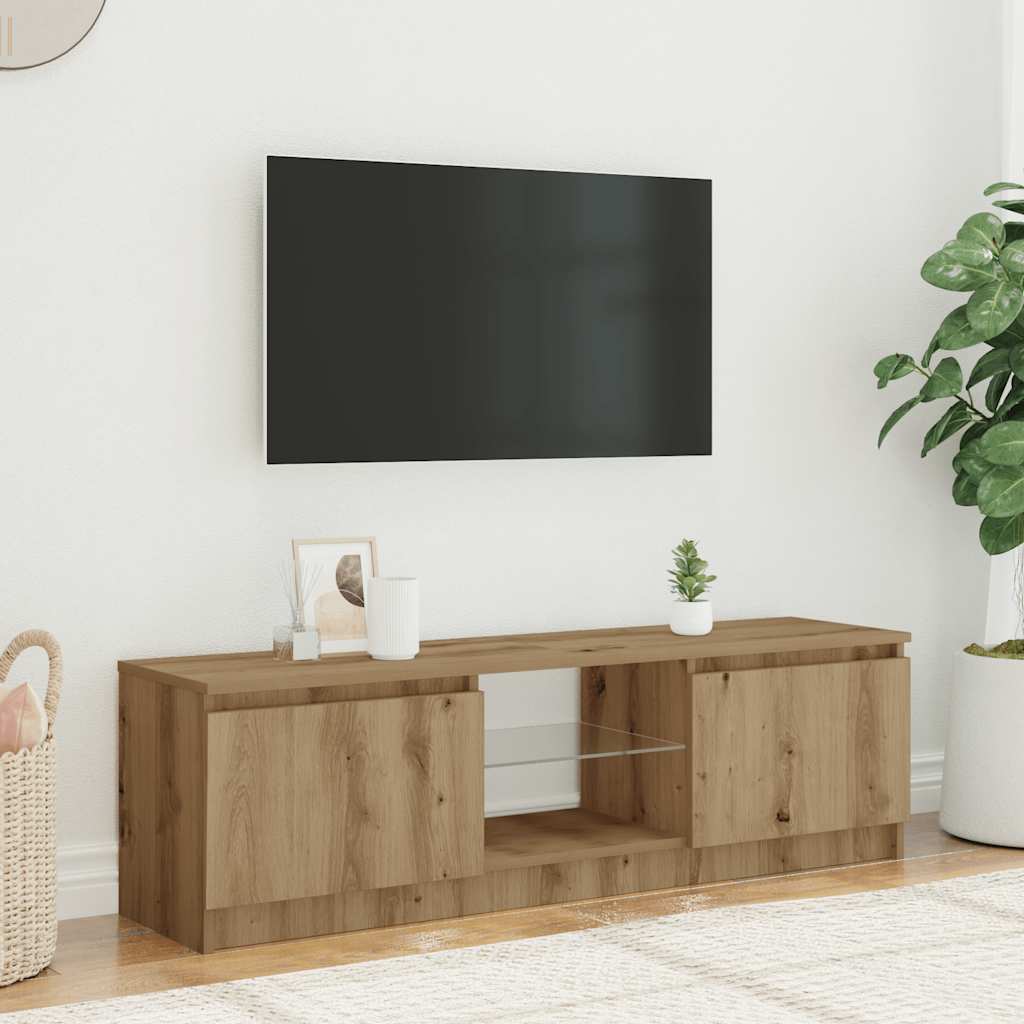 Dulap TV cu LED stejar artizanal 120x30x36cm lemn prelucrat — imaginea 3