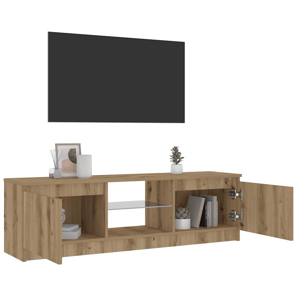 Dulap TV cu LED stejar artizanal 120x30x36cm lemn prelucrat — imaginea 4