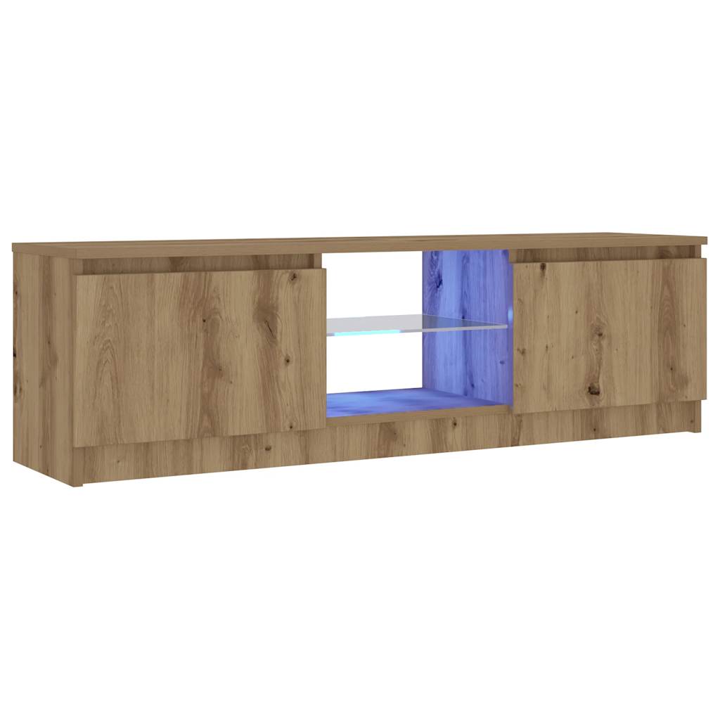 Dulap TV cu LED stejar artizanal 120x30x36cm lemn prelucrat — imaginea 5