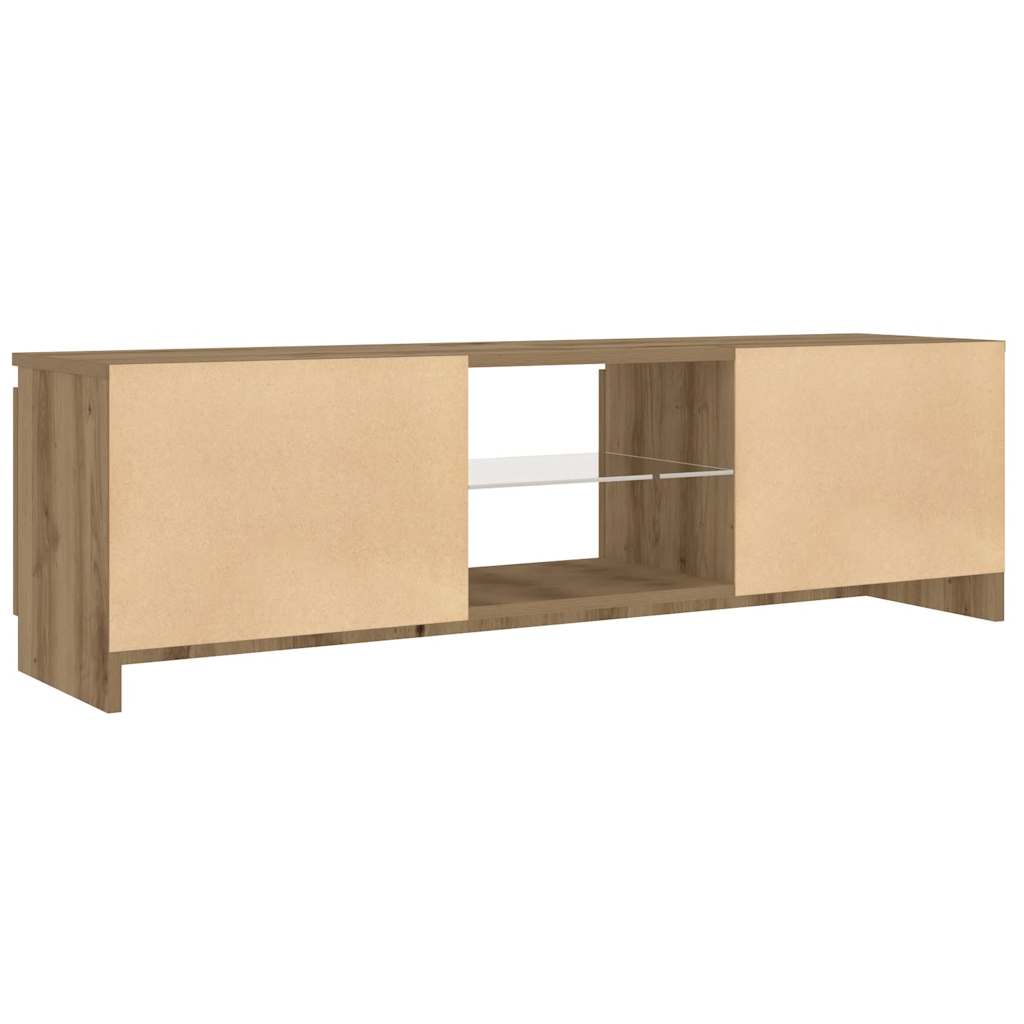 Dulap TV cu LED stejar artizanal 120x30x36cm lemn prelucrat — imaginea 9