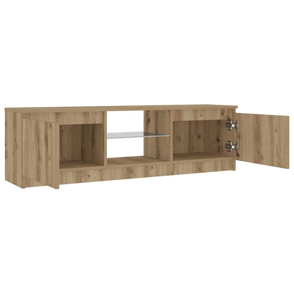 Dulap TV cu LED stejar artizanal 120x30x36cm lemn prelucrat — imaginea 10