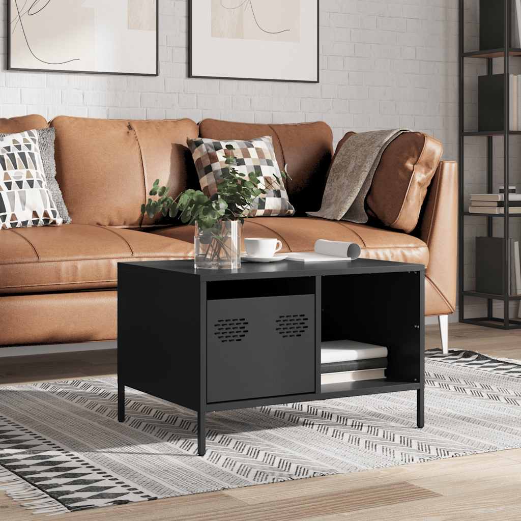 Masuta de cafea, negru, 68,5x50x43,5 cm, otel laminat la rece — imaginea 3