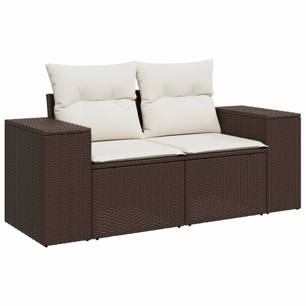 Set canapele de gradina cu perne, 7 piese, maro, poliratan — imaginea 4