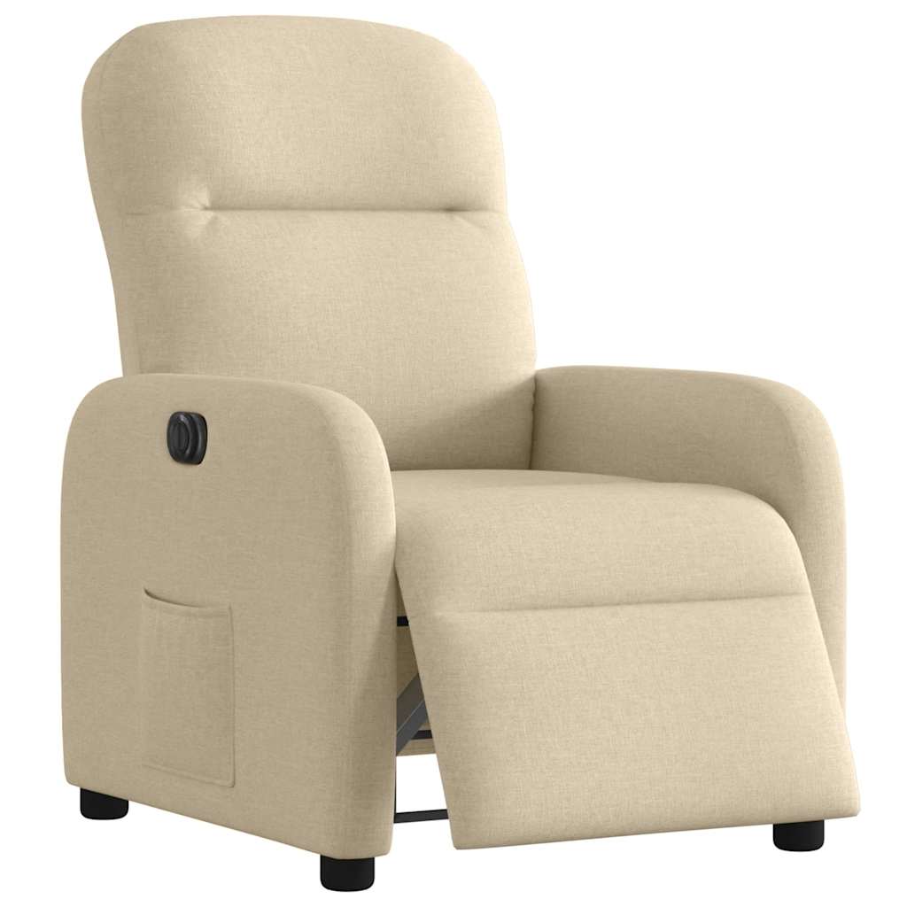Fotoliu rabatabil electric, crem, material textil — imaginea 3